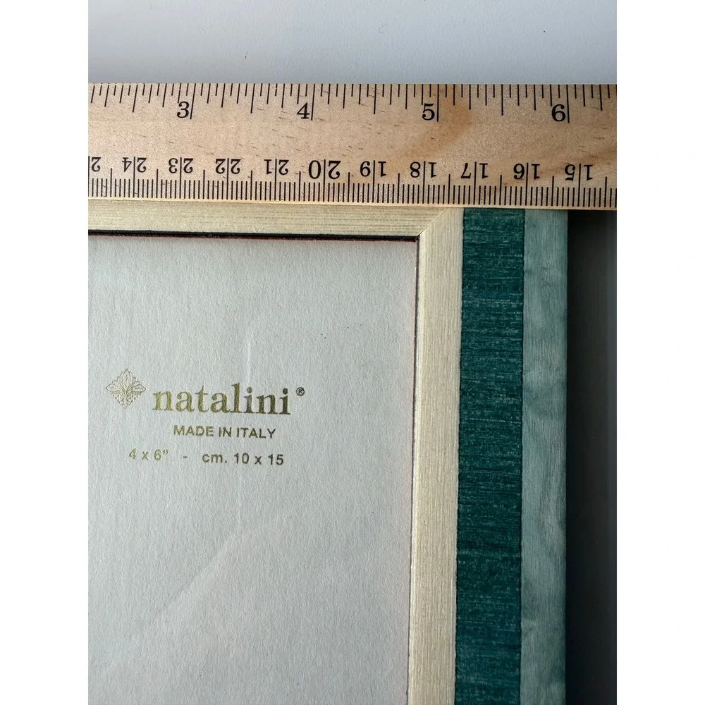 Natalini Wood Marquetry Photo Frame Set 2 Green Teal 4x6 Made in Italy Artisan